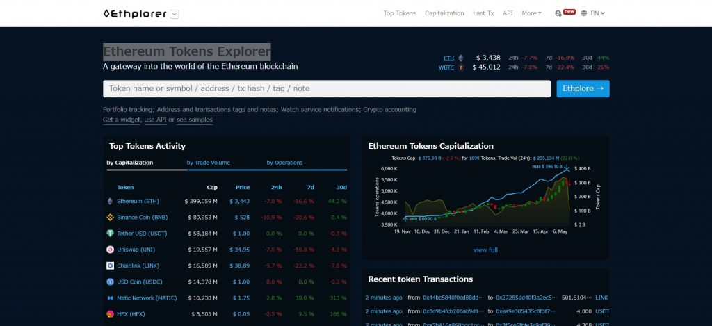 Ethereum Tokens Explorer